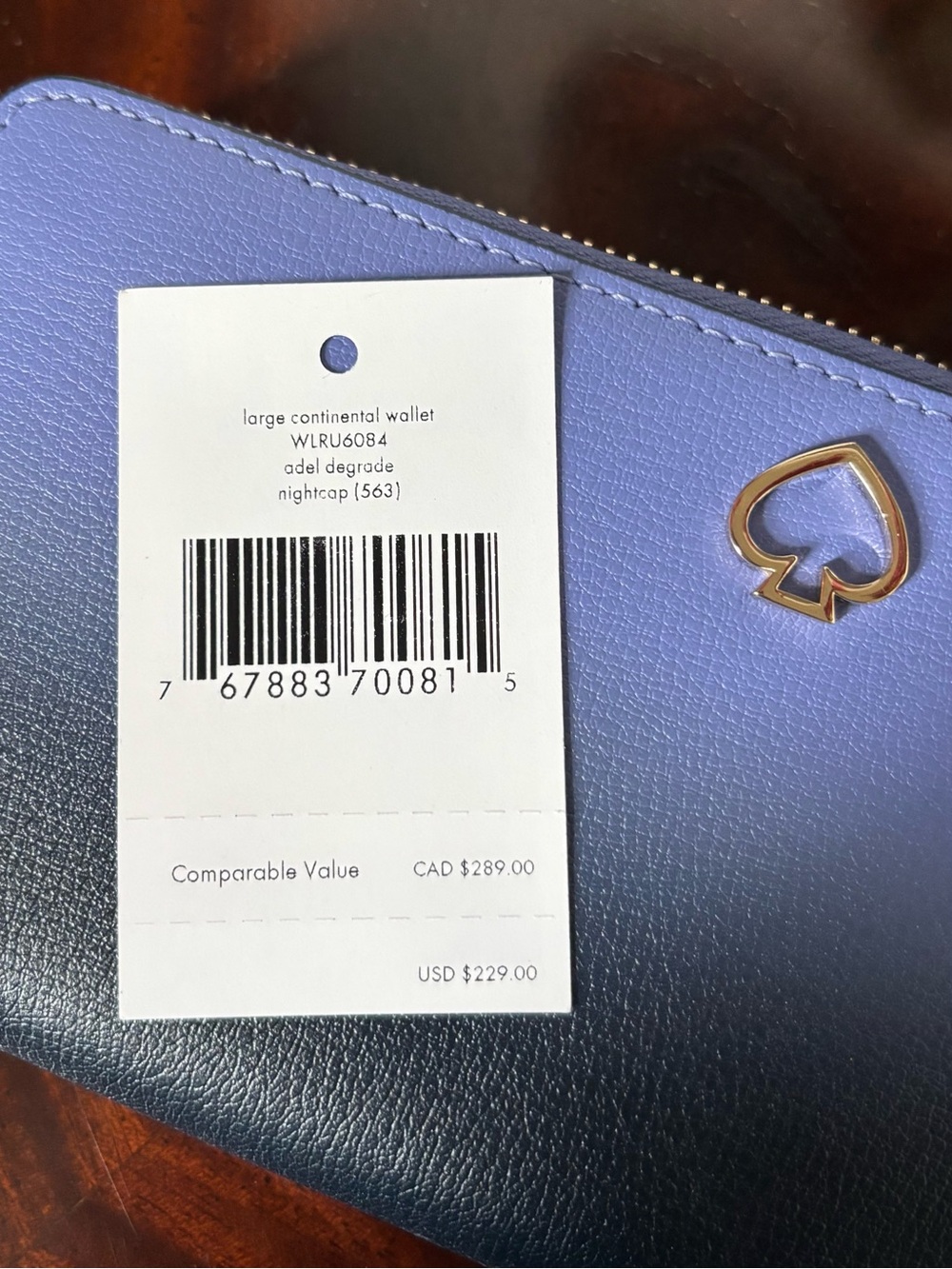 kate spade Gradient Blue to Navy Leather Zip Wallet - Picture 5 of 5